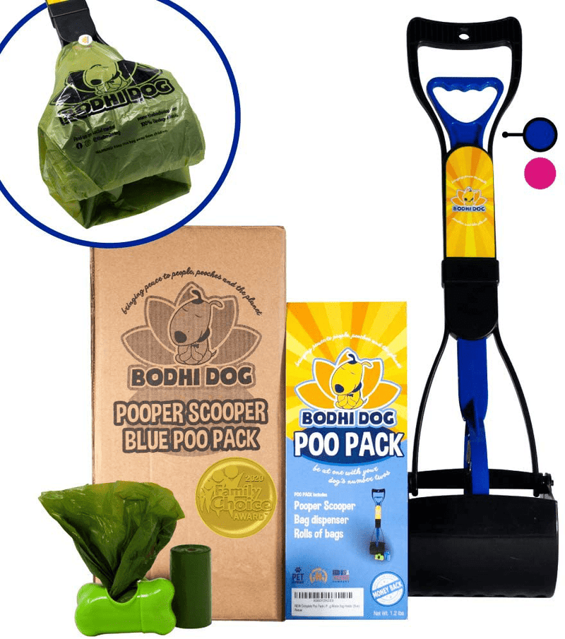 Bodhi Dog Complete Poo Pack | 24" Pooper Scooper, Poop Bags, and Pet Dog Waste Bag Holder | Perfect for Small, Medium, Large, XL Pets - Great for Grass and Gravel Animals & Pet Supplies > Pet Supplies > Dog Supplies Bodhi Dog Blue  