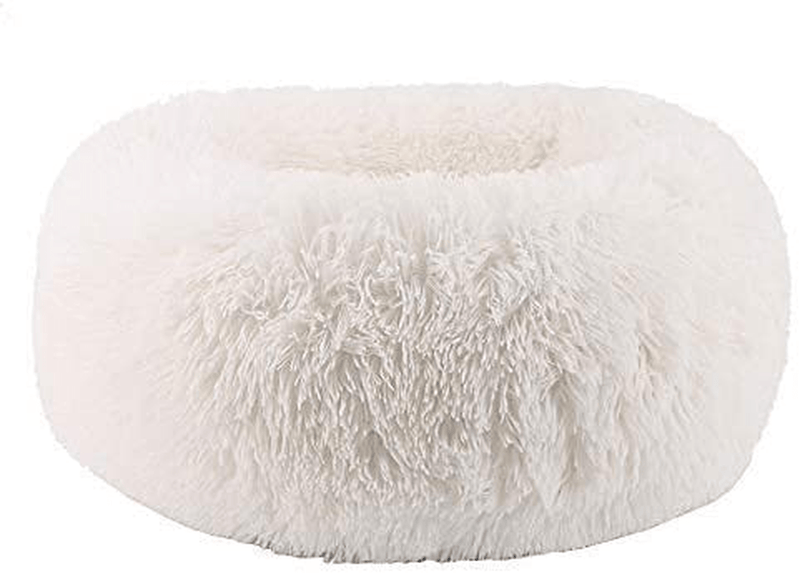 BODISEINT Modern Soft Plush Round Pet Bed for Cats or Small Dogs, Mini Medium Sized Dog Cat Bed Self Warming Autumn Winter Indoor Snooze Sleeping Cozy Kitty Teddy Kennel (M(23.6”Dx7.9 H), Light Grey) Animals & Pet Supplies > Pet Supplies > Cat Supplies > Cat Beds BODISEINT White Small (Pack of 1) 