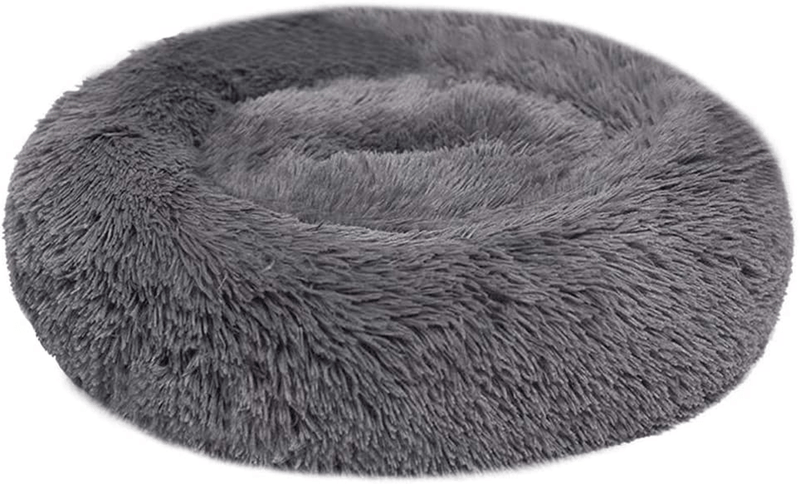 BODISEINT Modern Soft Plush Round Pet Bed for Cats or Small Dogs, Mini Medium Sized Dog Cat Bed Self Warming Autumn Winter Indoor Snooze Sleeping Cozy Kitty Teddy Kennel (M(23.6”Dx7.9 H), Light Grey) Animals & Pet Supplies > Pet Supplies > Cat Supplies > Cat Beds BODISEINT Dark Grey L(27.6" Dx7.9 H) 