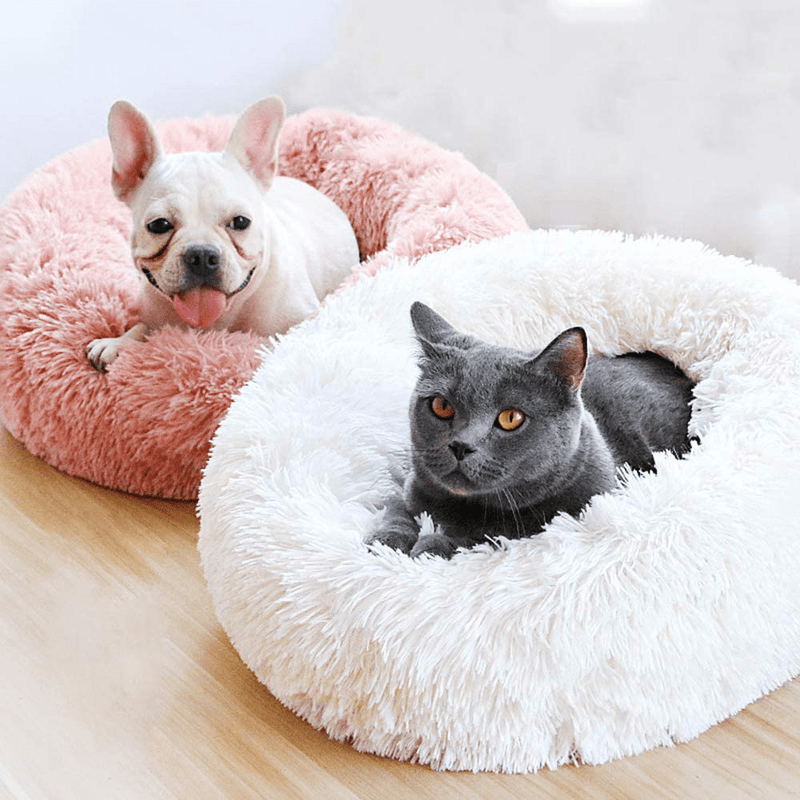 BODISEINT Modern Soft Plush round Pet Bed for Cats or Small Dogs, Mini Medium Sized Dog Cat Bed Self Warming Autumn Winter Indoor Snooze Sleeping Cozy Kitty Teddy Kennel (M(23.6”Dx7.9 H), Pink)