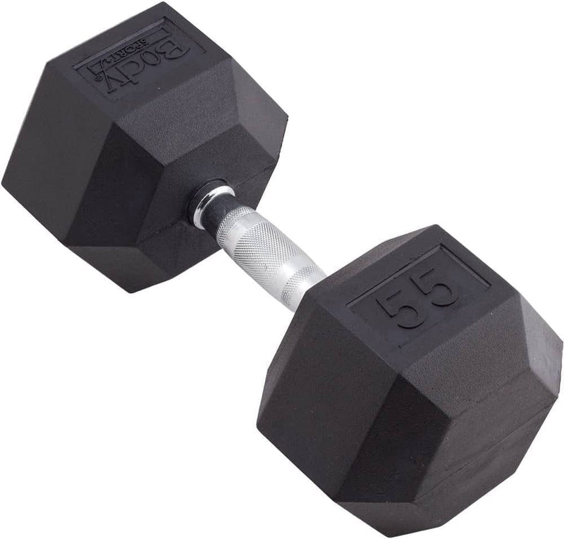 Body Sport Rubber Encased Hex Dumbbell Weight – Dumbbells for Exercises – Strength Training Equipment – Home Gym Accessories – Weight Training Sporting Goods > Outdoor Recreation > Winter Sports & Activities Body Sport Black 55-Pound  