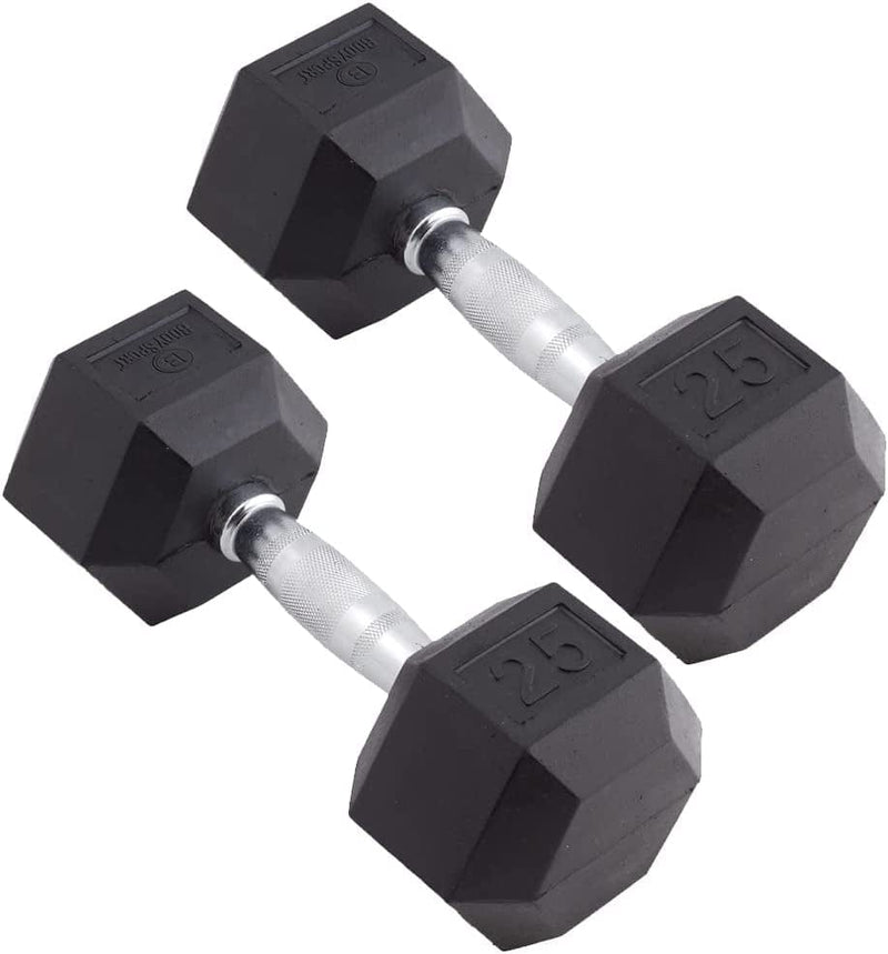 Body Sport Rubber Encased Hex Dumbbell Weight – Dumbbells for Exercises – Strength Training Equipment – Home Gym Accessories – Weight Training Sporting Goods > Outdoor Recreation > Winter Sports & Activities Body Sport 25lb, Pair  