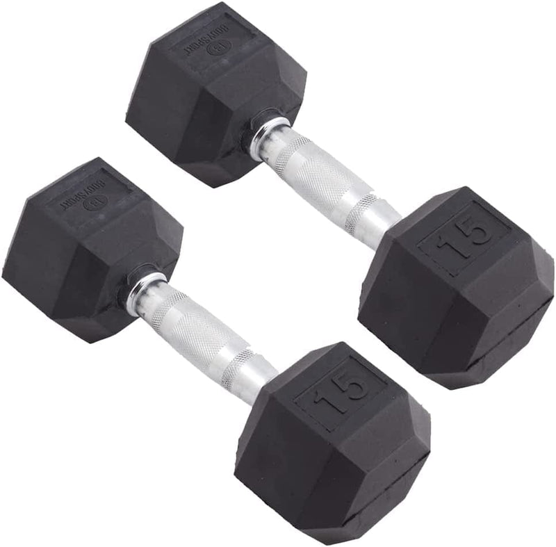 Body Sport Rubber Encased Hex Dumbbell Weight – Dumbbells for Exercises – Strength Training Equipment – Home Gym Accessories – Weight Training Sporting Goods > Outdoor Recreation > Winter Sports & Activities Body Sport 15lb, Pair  
