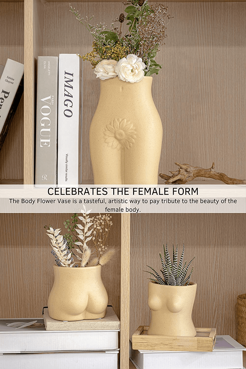 Body Vase Female Form Butt Vase Tall Booty Shaped Flower Vases [Speckled Matte Sandy Ceramic] Cheeky Sculpture Unique Modern Boho Home Decor Planter Plant Pot Feminist Cute Chic Accent Room Table Desk Home & Garden > Decor > Seasonal & Holiday Decorations BASE ROOTS   