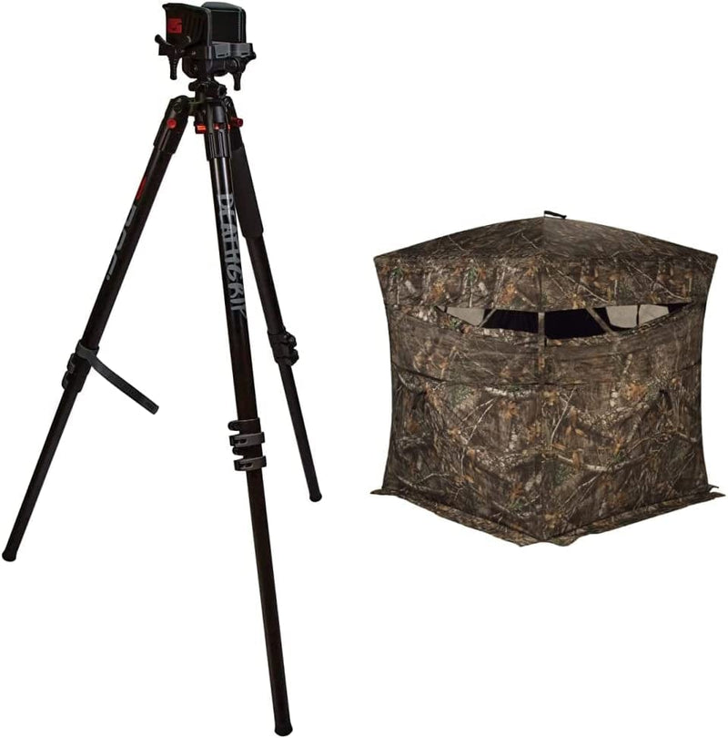 BOG Deathgrip Tripods with Durable Aluminum and Carbon Fiber Frames, Lightweight, Stable Design, Bubble Level, Adjustable Legs, and Hands-Free Operation for Hunting, Shooting, and Outdoors Sporting Goods > Outdoor Recreation > Winter Sports & Activities BOG Aluminum Tripod + Ground Blind 