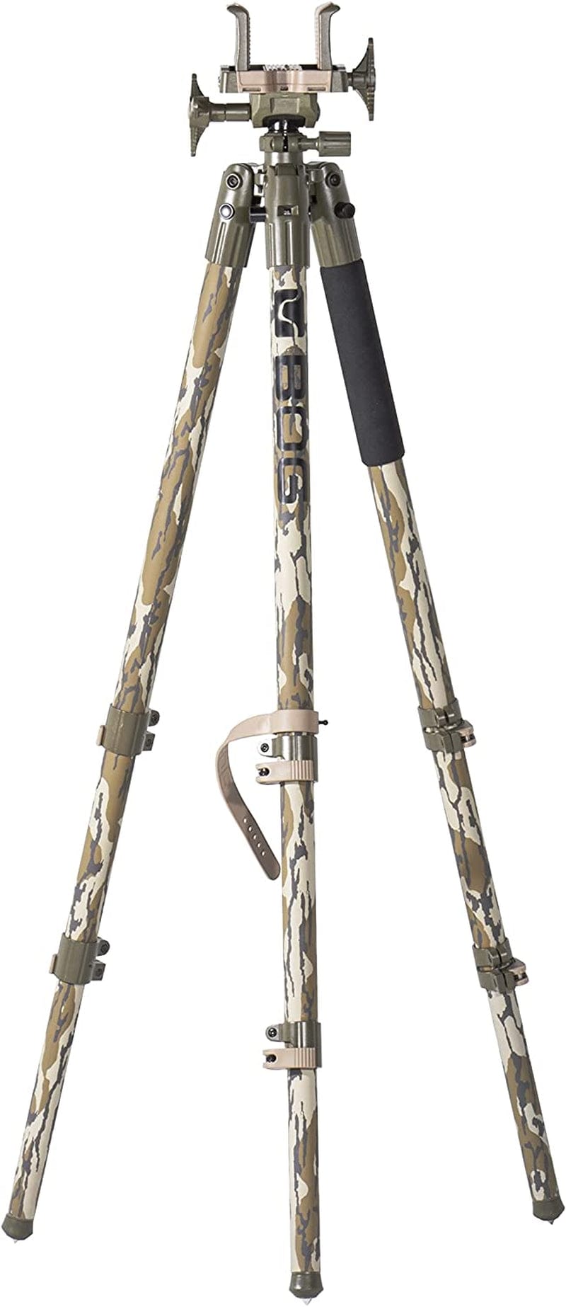 BOG Deathgrip Tripods with Durable Aluminum and Carbon Fiber Frames, Lightweight, Stable Design, Bubble Level, Adjustable Legs, and Hands-Free Operation for Hunting, Shooting, and Outdoors Sporting Goods > Outdoor Recreation > Winter Sports & Activities BOG Mossy Oak Bottomland Camo Tripod 