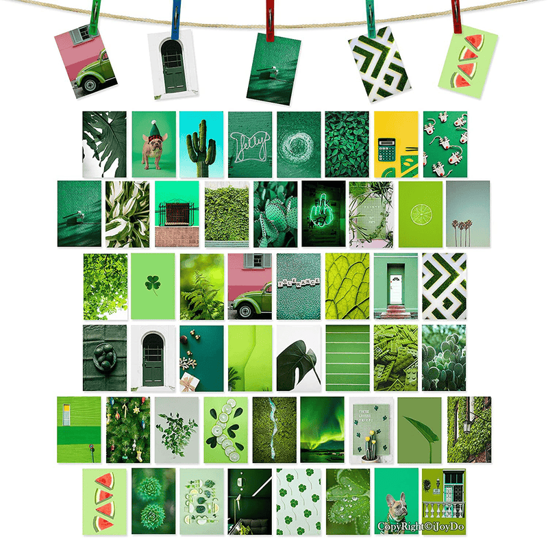 BOHO Wall Collage Kit Pictures Wall Art Print Cute Teen Girl Room Decor Dorm Photo Display Posters Wall Aesthetic Collage Kit for Bedroom 50Pcs 4X6 Inch Home & Garden > Decor > Artwork > Posters, Prints, & Visual Artwork iJoyDo Green  