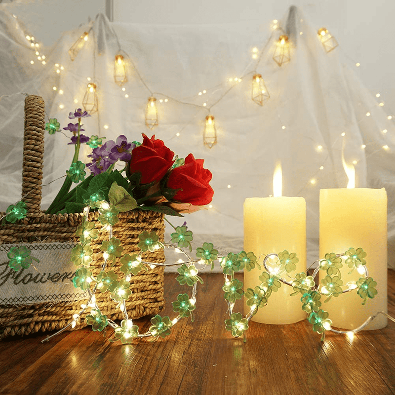BOHON Decorative Lights Shamrocks LED String Lights Battery Operated with Remote 10 Ft 40 Leds Lucky Clover Handmade String Lights for Bedroom Party Feast of St. Patrick'S Day Green Decoration Arts & Entertainment > Party & Celebration > Party Supplies bohon   
