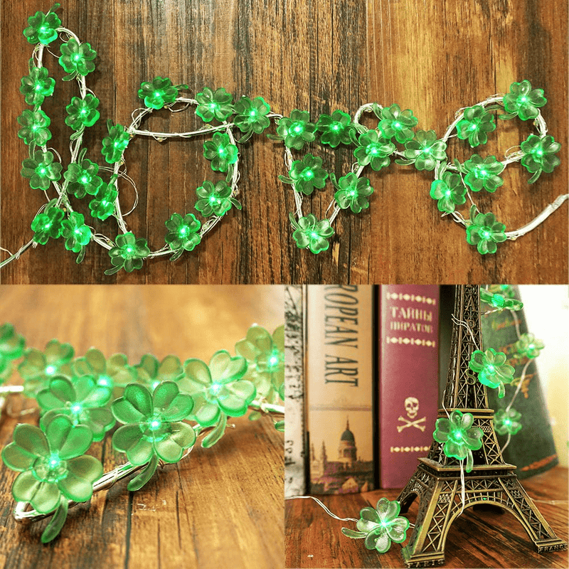 BOHON Decorative Lights Shamrocks LED String Lights Battery Operated with Remote 10 Ft 40 Leds Lucky Clover Handmade String Lights for Bedroom Party Feast of St. Patrick'S Day Green Decoration Home & Garden > Decor > Seasonal & Holiday Decorations BOHON   