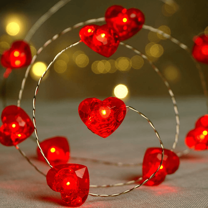 BOHON Valentine Day Decorations 10 Ft 40 Leds Red Heart Shaped Twinkle Fairy String Lights Battery Operated for Kids Bedroom Wedding Indoor Party Valentine'S Day Mother'S Day Decor with Remote Home & Garden > Decor > Seasonal & Holiday Decorations BOHON   