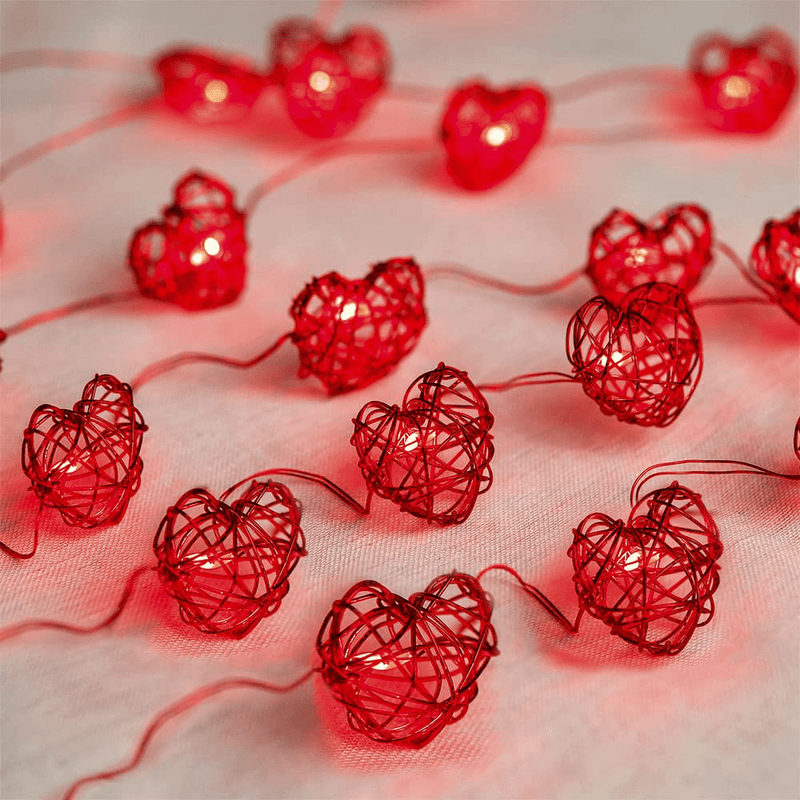 BOHON Valentine Day Decorations 10Ft 30 Leds 3D Red Heart Shaped String Lights with Timer Twinkle Fairy Lights Battery Operated for Kids Bedroom Party Mother'S Day Metal Rattan Heart Handicraft Decor Home & Garden > Decor > Seasonal & Holiday Decorations BOHON   