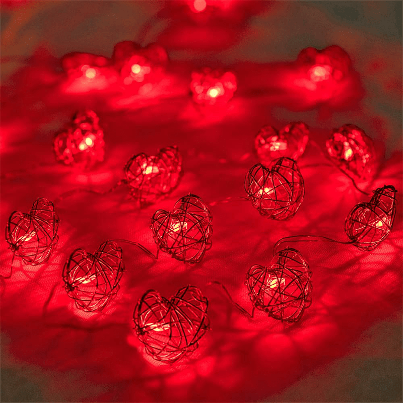BOHON Valentine Day Decorations 10Ft 30 Leds 3D Red Heart Shaped String Lights with Timer Twinkle Fairy Lights Battery Operated for Kids Bedroom Party Mother'S Day Metal Rattan Heart Handicraft Decor Home & Garden > Decor > Seasonal & Holiday Decorations BOHON Red  
