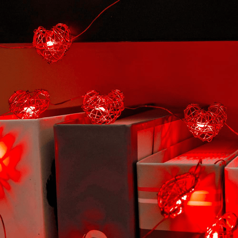 BOHON Valentine Day Decorations 10Ft 30 Leds 3D Red Heart Shaped String Lights with Timer Twinkle Fairy Lights Battery Operated for Kids Bedroom Party Mother'S Day Metal Rattan Heart Handicraft Decor Home & Garden > Decor > Seasonal & Holiday Decorations BOHON   