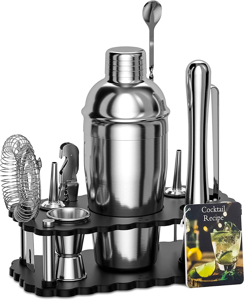Bokhot Bartender Kit, 14 Piece Cocktail Shaker Set Stainless Steel Bar Tools with Rotating Stand, 25 Oz Shaker Tins, Jigger, Spoon, Pourers, Muddler, Strainer, Tongs, Bottle Stoppers, Opener, Recipes Home & Garden > Kitchen & Dining > Barware Bokhot Fixed Stand  