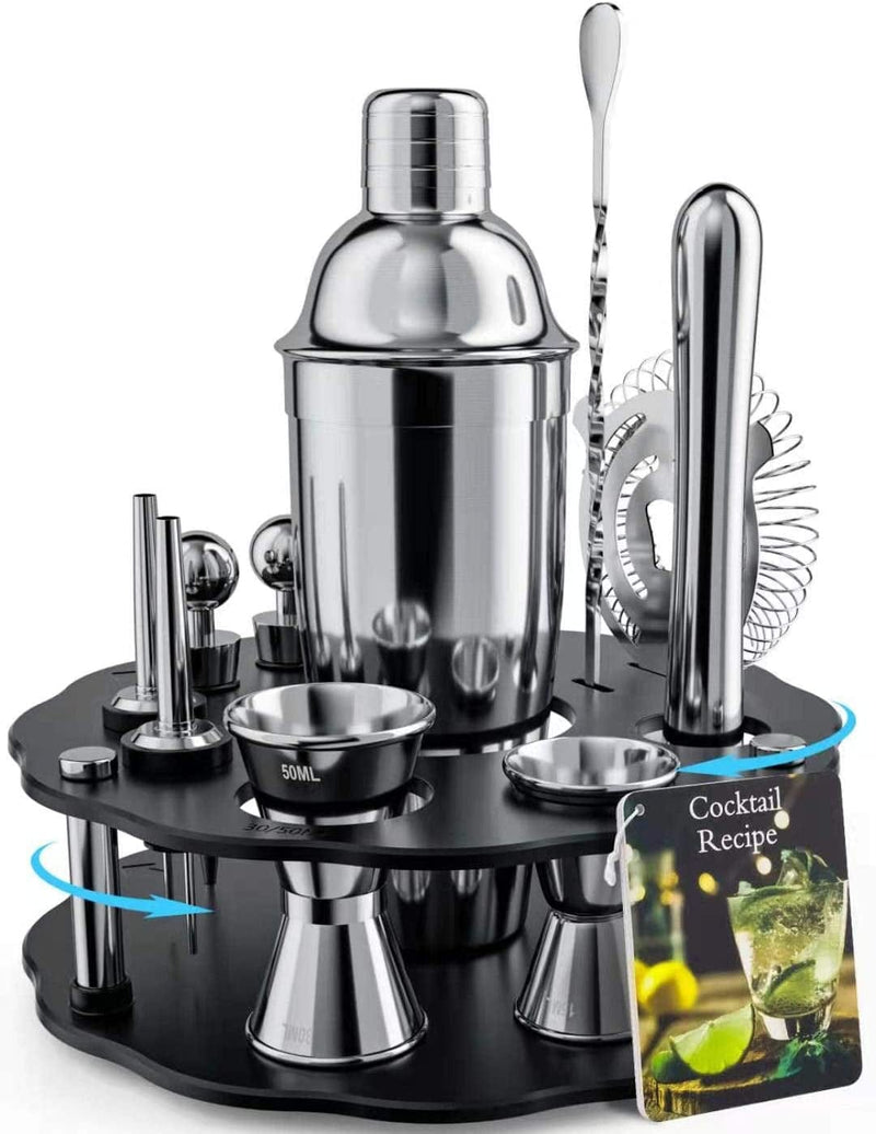 Bokhot Bartender Kit, 14 Piece Cocktail Shaker Set Stainless Steel Bar Tools with Rotating Stand, 25 Oz Shaker Tins, Jigger, Spoon, Pourers, Muddler, Strainer, Tongs, Bottle Stoppers, Opener, Recipes Home & Garden > Kitchen & Dining > Barware Bokhot Rotatable Stand  