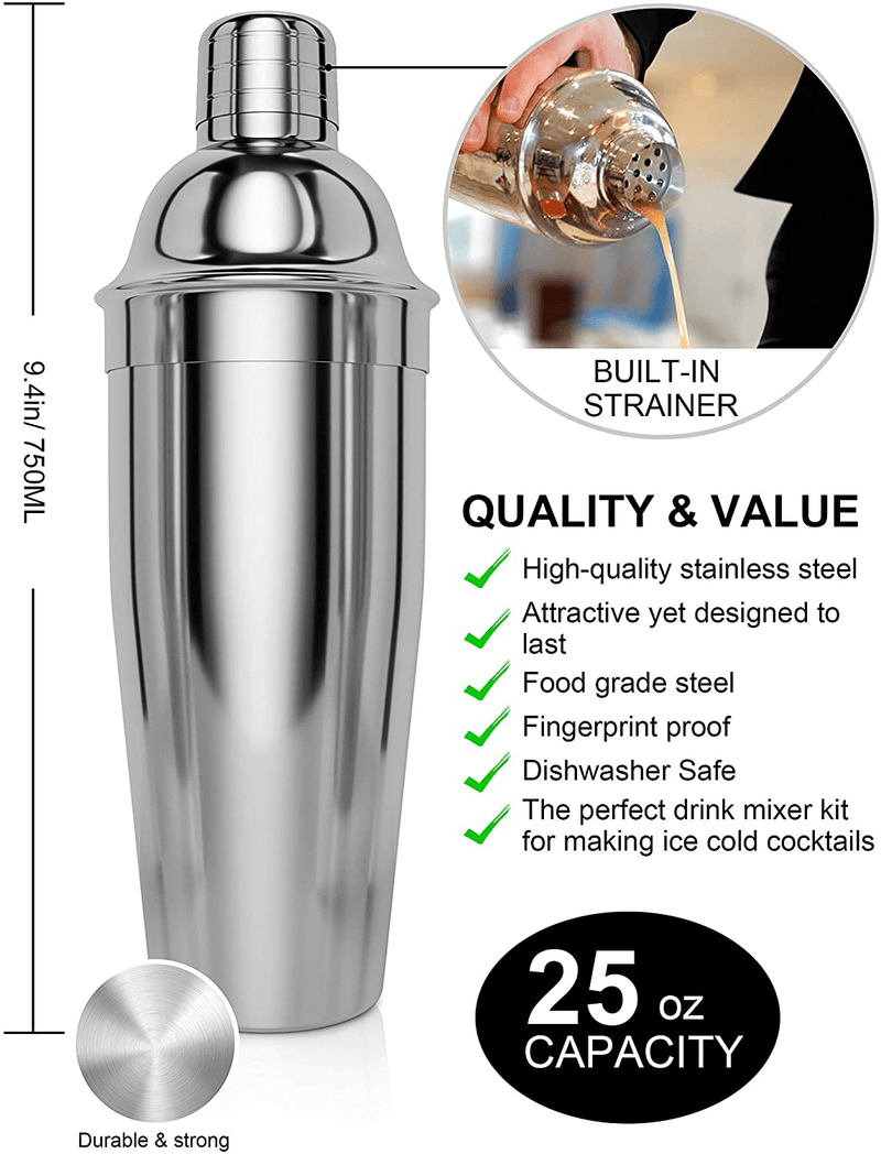 Bokhot Bartender Kit, 14 Piece Cocktail Shaker Set Stainless Steel Bar Tools with Rotating Stand, 25 oz Shaker Tins, Jigger, Spoon, Pourers, Muddler, Strainer, Tongs, Bottle Stoppers, Opener, Recipes…