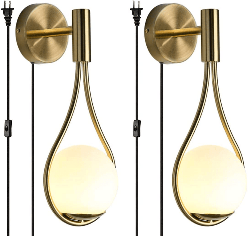 BOKT Modern Glass Wall Lamp Gold Wall Mounted Sconces,Mid-Century Bedroom Bedsides Water Drop Wall Light Home Decoration (Plug In-2Pack) Home & Garden > Lighting > Lighting Fixtures > Wall Light Fixtures KOL DEALS   