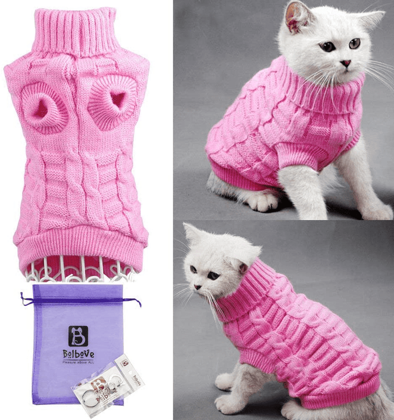 Bolbove Bro'Bear Cable Knit Turtleneck Sweater for Small Dogs & Cats Knitwear Animals & Pet Supplies > Pet Supplies > Cat Supplies > Cat Apparel Bolbove Pink Large 