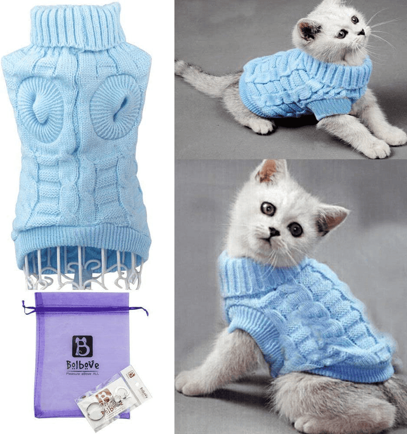 Bolbove Bro'Bear Cable Knit Turtleneck Sweater for Small Dogs & Cats Knitwear Animals & Pet Supplies > Pet Supplies > Cat Supplies > Cat Apparel Bolbove Blue X-Small 