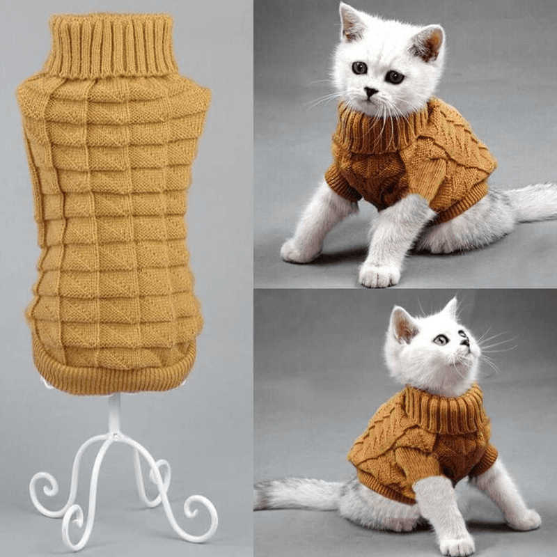 Bolbove Cable Knit Turtleneck Sweater for Small Dogs & Cats Knitwear Cold Weather Outfit Animals & Pet Supplies > Pet Supplies > Cat Supplies > Cat Apparel Bolbove Brown Large 