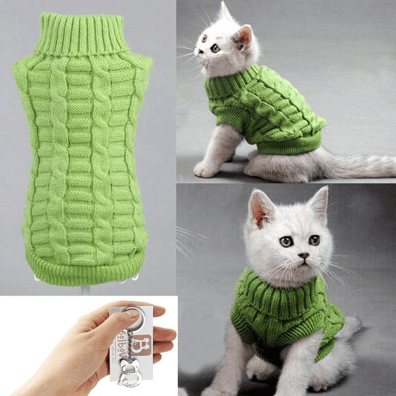 Bolbove Cable Knit Turtleneck Sweater for Small Dogs & Cats Knitwear Cold Weather Outfit Animals & Pet Supplies > Pet Supplies > Cat Supplies > Cat Apparel Bolbove Green Large 
