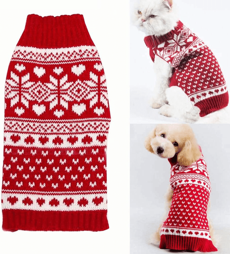 Bolbove Pet Red Snowflake Turtleneck Sweater for Small Dogs & Cats Knitwear Animals & Pet Supplies > Pet Supplies > Cat Supplies > Cat Apparel Bolbove X-Small  