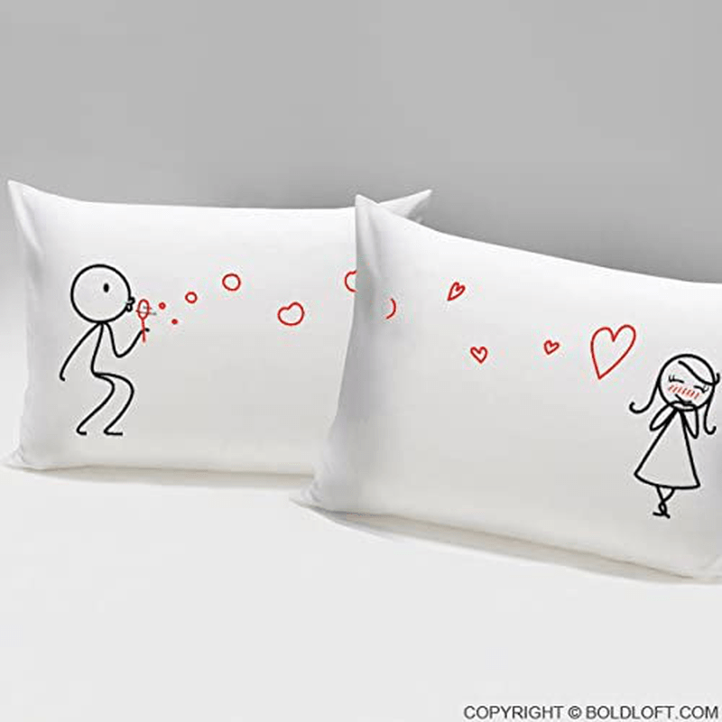 Boldloft from My Heart to Yours Couples Pillowcases (King Size) His and Hers Gifts for Girlfriend Wife Valentines Day Anniversary Wedding Engagement Dating Stick Figure Couples Gift for Her Women Home & Garden > Decor > Seasonal & Holiday Decorations BoldLoft   
