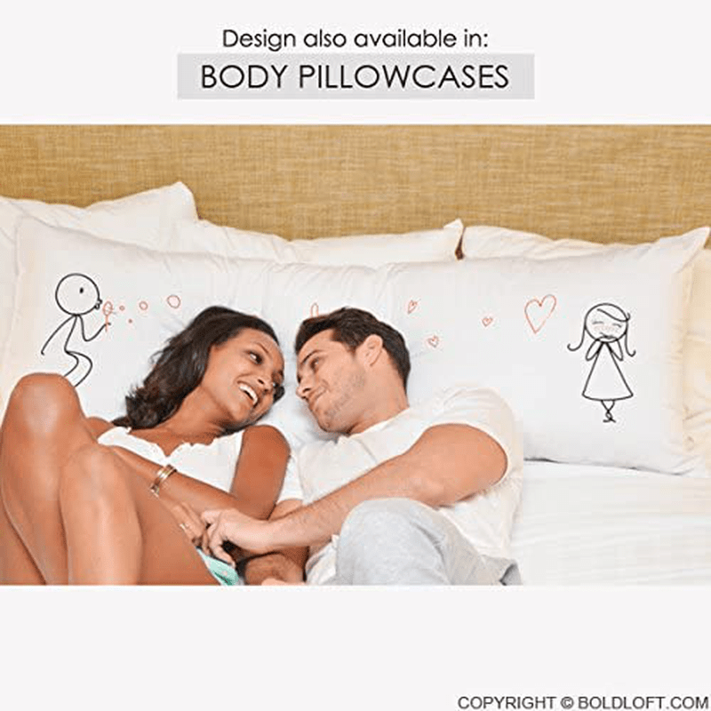 Boldloft from My Heart to Yours Couples Pillowcases (King Size) His and Hers Gifts for Girlfriend Wife Valentines Day Anniversary Wedding Engagement Dating Stick Figure Couples Gift for Her Women