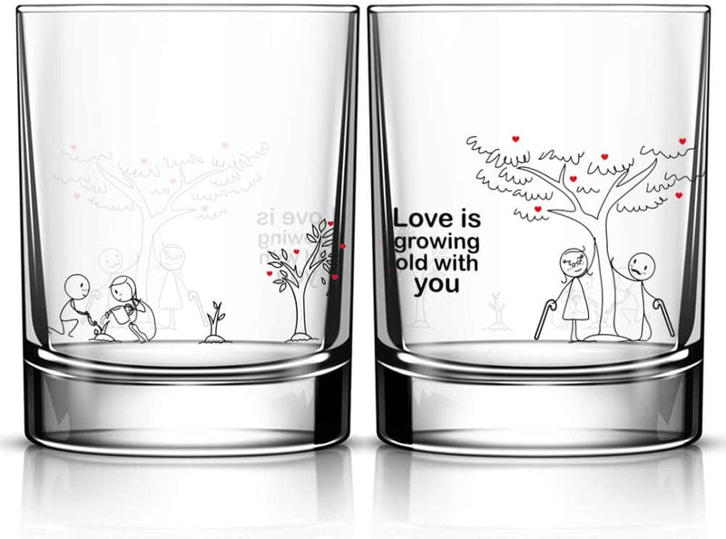 Boldloft Say I Love You His and Hers Drinking Glasses- Gifts for Her Valentines Day Wedding Anniversary- Couples Glasses Set of 2- Couples Gifts Home & Garden > Kitchen & Dining > Tableware > Drinkware BoldLoft Grow Old  