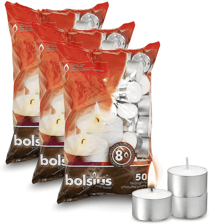 BOLSIUS 103630519700 Tealight, Paraffin Wax, White, Pack of 50 8 Hour Tealights Home & Garden > Decor > Home Fragrances > Candles BOLSIUS Pack of 150  