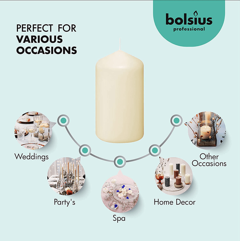 BOLSIUS Set of 12 Ivory Pillar Candles - Unscented 43 Hour Long Lasting Candles - 2.75-x 5-inch Dripless Clean Burning Smokeless Dinner Candle - Perfect for Weddings Parties and Special Occasions Home & Garden > Decor > Home Fragrances > Candles BOLSIUS   