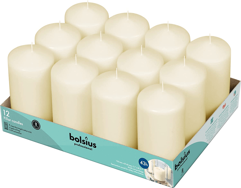BOLSIUS Set of 12 Ivory Pillar Candles - Unscented 43 Hour Long Lasting Candles - 2.75-x 5-inch Dripless Clean Burning Smokeless Dinner Candle - Perfect for Weddings Parties and Special Occasions Home & Garden > Decor > Home Fragrances > Candles BOLSIUS 2.75-x 5 Inch  