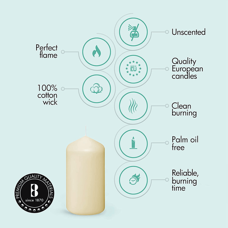 BOLSIUS Set of 12 Ivory Pillar Candles - Unscented 43 Hour Long Lasting Candles - 2.75-x 5-inch Dripless Clean Burning Smokeless Dinner Candle - Perfect for Weddings Parties and Special Occasions Home & Garden > Decor > Home Fragrances > Candles BOLSIUS   