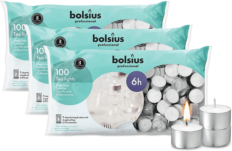 BOLSIUS Tea Lights Candles - Bulk Pack of White Unscented Candle Lights with 6 Hour Burning Time - Tea Candles for Wedding, Home, Parties, and Special Occasions (Pack of 100) Home & Garden > Decor > Home Fragrances > Candles BOLSIUS Pack of 300  