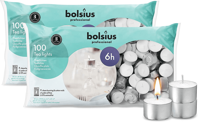 BOLSIUS Tea Lights Candles - Bulk Pack of White Unscented Candle Lights with 6 Hour Burning Time - Tea Candles for Wedding, Home, Parties, and Special Occasions (Pack of 100) Home & Garden > Decor > Home Fragrances > Candles BOLSIUS Pack of 200  