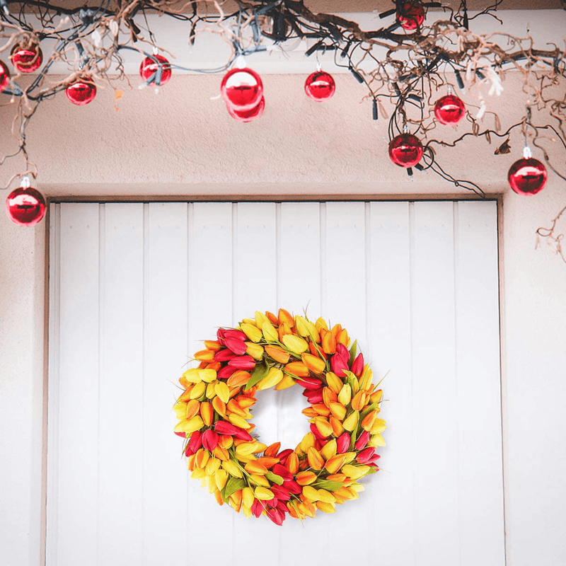 BOMAROLAN Tulip Wreath 20 Inch for Front Door Summer Fall Large Wreaths Springtime All Year around for Outdoor Door Indoor Wall or Window Décor Festival Decoration