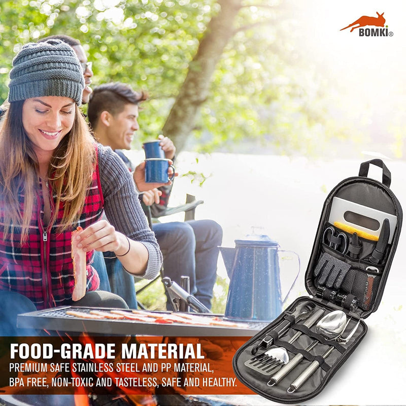 BOMKI Grilling and Camping Cooking Utensils Set for the Outdoors BBQ - Camping Utensil Set Camping Kitchen Set Cookware Accessories with Case Camping Essentials Camping Stuff Camp Cooking Set Sporting Goods > Outdoor Recreation > Winter Sports & Activities Safari Supply Chain LLC   