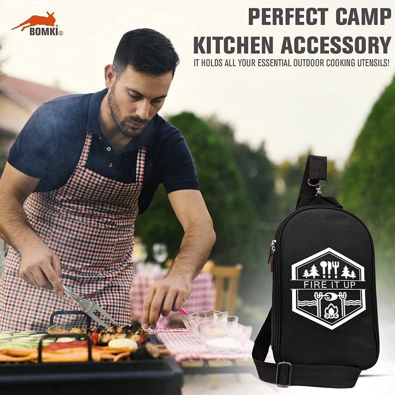 BOMKI Grilling and Camping Cooking Utensils Set for the Outdoors BBQ - Camping Utensil Set Camping Kitchen Set Cookware Accessories with Case Camping Essentials Camping Stuff Camp Cooking Set