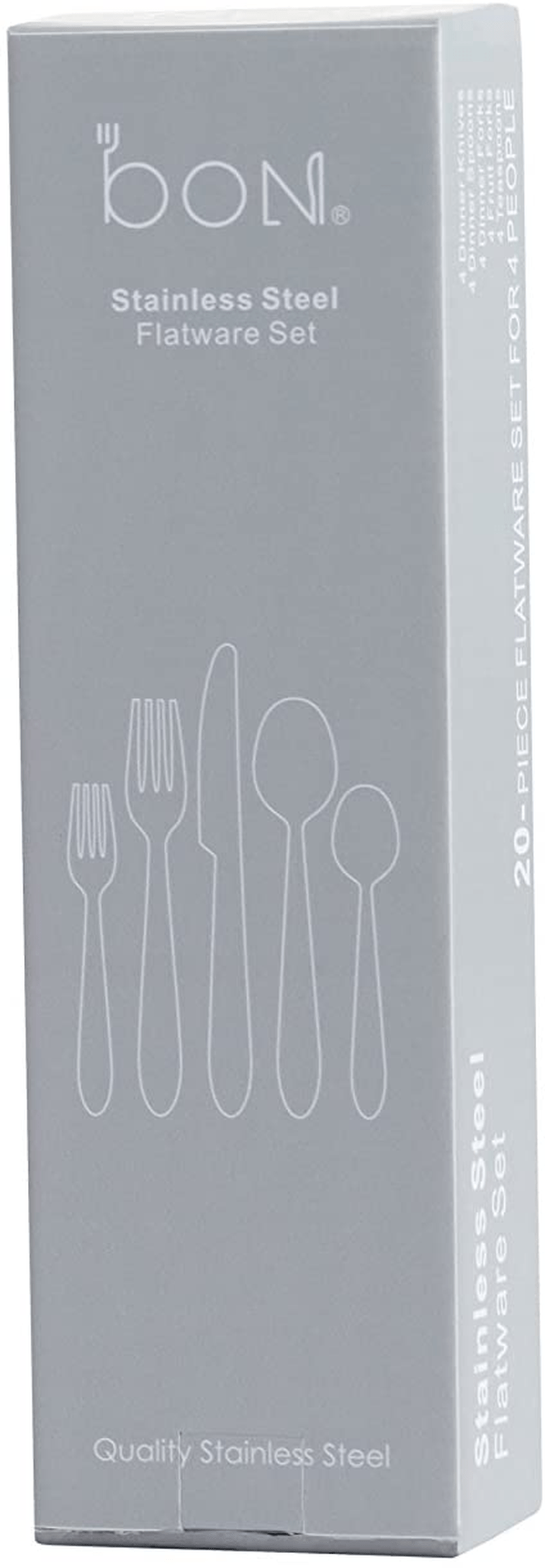 Bon Camisole 20-Piece Stainless Steel Flatware Silverware Cutlery Set, Include Knife/Fork/Spoon, Dishwasher Safe, Service for 4 Home & Garden > Kitchen & Dining > Tableware > Flatware > Flatware Sets bon   