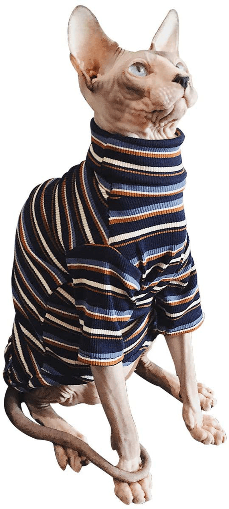 Bonaweite Hairless Cats Stripe T-Shirt, Breathable Cat Wear Clothes Vest Shirts for Sphynx, Cornish Rex, Devon Rex, Peterbald Animals & Pet Supplies > Pet Supplies > Cat Supplies > Cat Apparel Bonaweite   