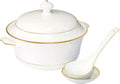 Bone China Dinnerware, 16PC Set, Service for 4, Double Gold Rim, White, Microwave Safe, Elegant Giftware, Dish Set, Essential Home, Everyday Living, Display, Decoration, Kitchen Dishes, Dinner Set Home & Garden > Kitchen & Dining > Tableware > Dinnerware QOUTIQUE Soup Tureen 4PC 
