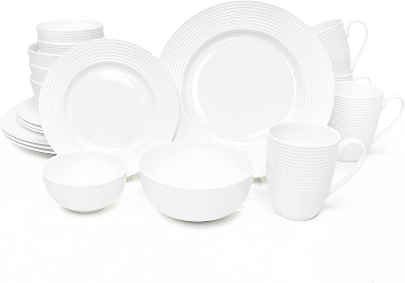 Bone China Dinnerware, 16PC Set, Service for 4, Double Gold Rim, White, Microwave Safe, Elegant Giftware, Dish Set, Essential Home, Everyday Living, Display, Decoration, Kitchen Dishes, Dinner Set Home & Garden > Kitchen & Dining > Tableware > Dinnerware QOUTIQUE White Circle 20PC 