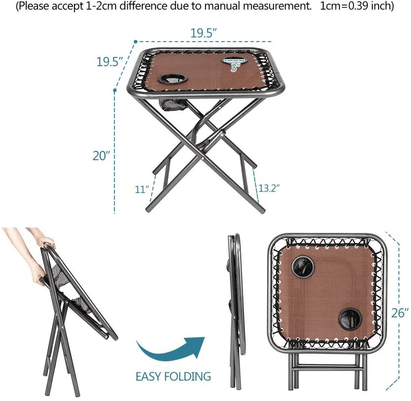 Bonnlo 3 PCS Zero Gravity Chair Patio Chaise Lounge Chairs Outdoor Yard Pool Recliner Folding Lounge Table Chair Set (Brown) Sporting Goods > Outdoor Recreation > Camping & Hiking > Camp Furniture Bonnlo   