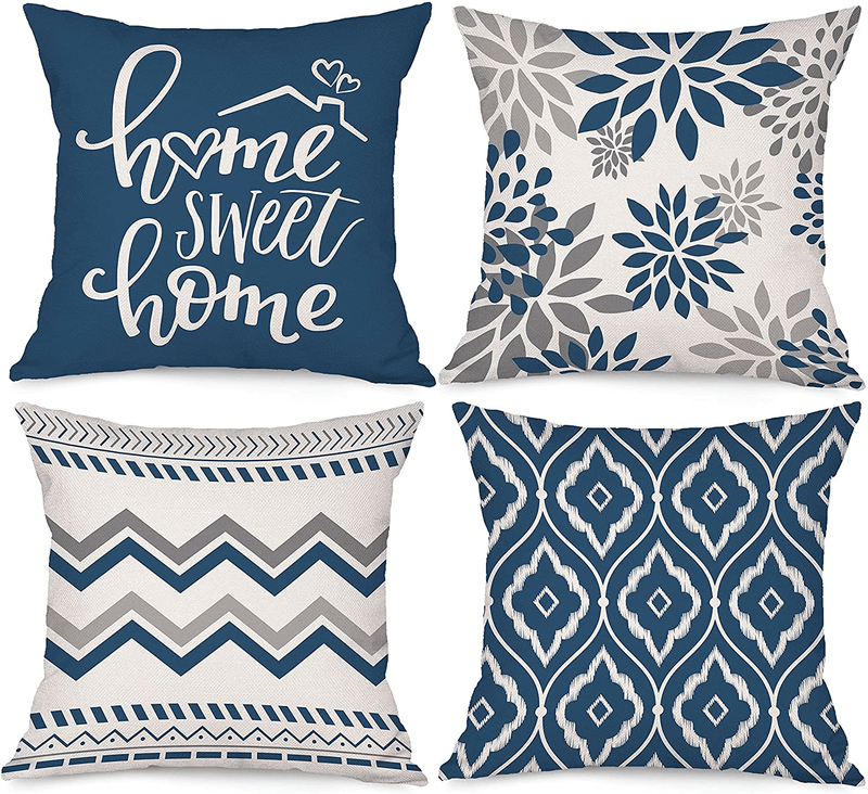 Bonsai Tree Blue Pillow Covers 20X20, Geometric Decorative Throw Pillow Covers Set of 4, Gray and White Stripe Linen Square Couch Cushion Cases Home Decor for Living Room Outdoor Sofa (Navy Blue) Home & Garden > Decor > Chair & Sofa Cushions Bonsai Tree Blue 18 x 18-Inch 