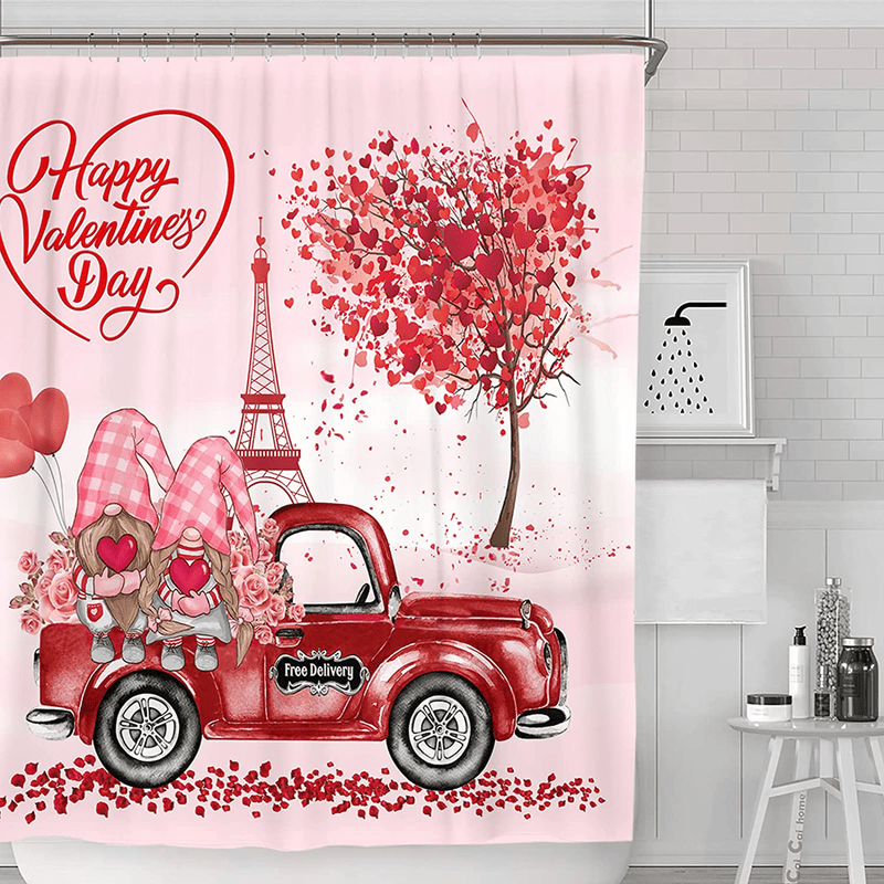 Bonsai Tree Valentine Shower Curtain, Waterproof Happy Valentines Day Bathroom Curtains for Women, Vintage Red Truck with Flowers Farmhouse Fabric Shower Curtains Hooks for Home Decor Gifts, 72"X72" Home & Garden > Decor > Seasonal & Holiday Decorations Bonsai Tree   