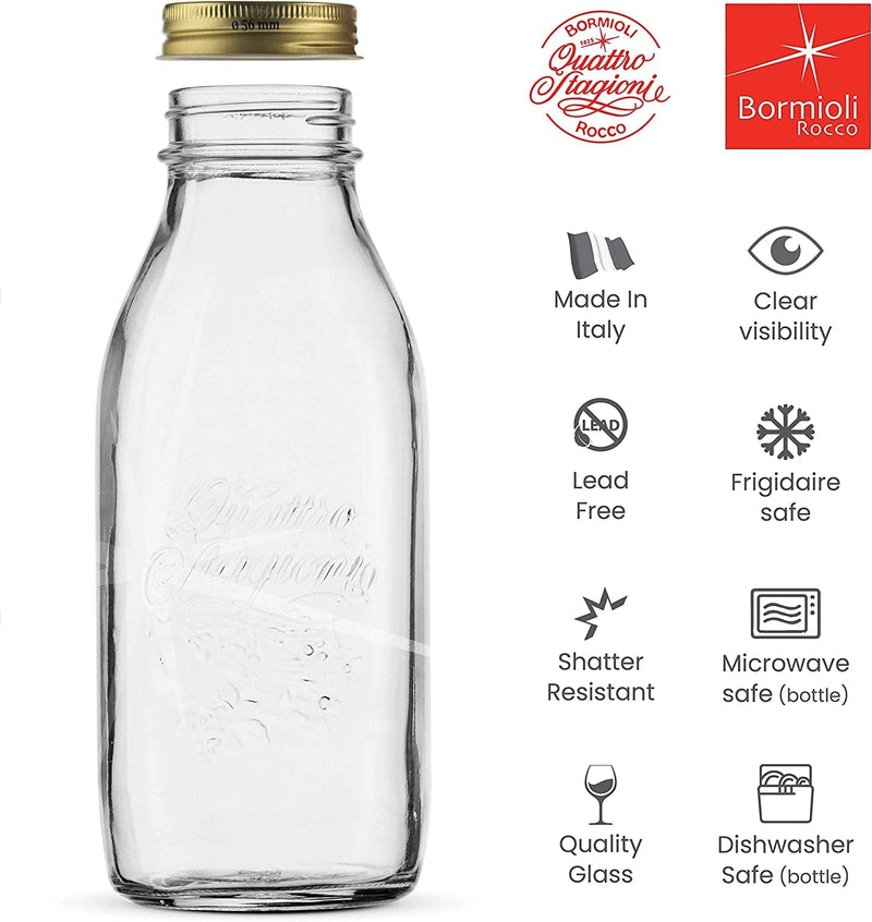 Bormioli Rocco Quattro Stagioni Glass Milk Bottle 33.75, 4 Pack, Clear Home & Garden > Decor > Decorative Jars Bormioli Rocco   