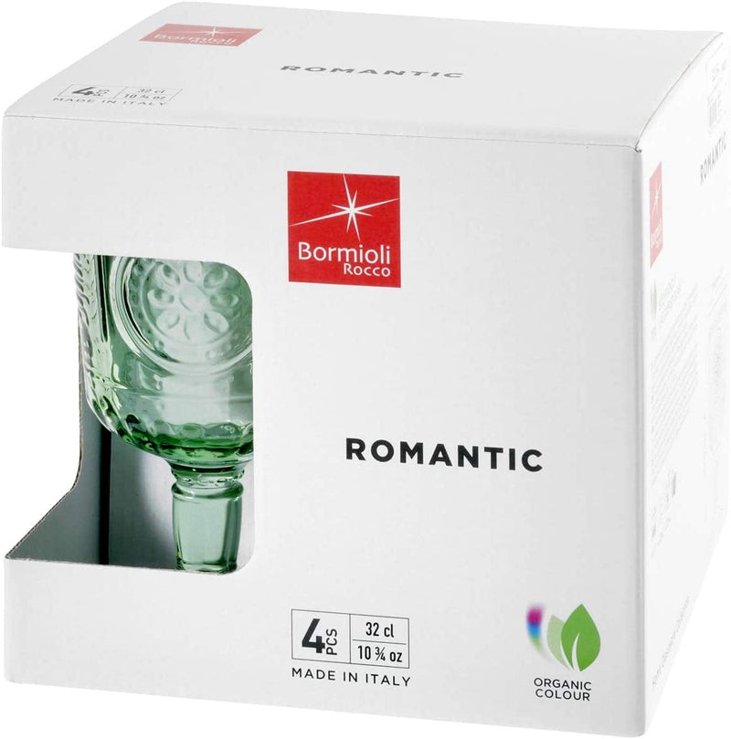Bormioli Rocco Romantic Stemware Glass, Set of 4, 4 Count (Pack of 1), Pastel Green