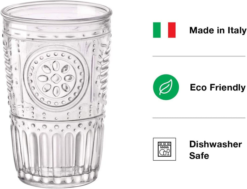 Bormioli Rocco Romantic Water Glass [Set of 4] | 10.25 Oz Premium Glass Set for Refreshments, Soda & Beverages | Italian Quality Glassware, Perfect for Dinner Parties, Bars & Restaurants