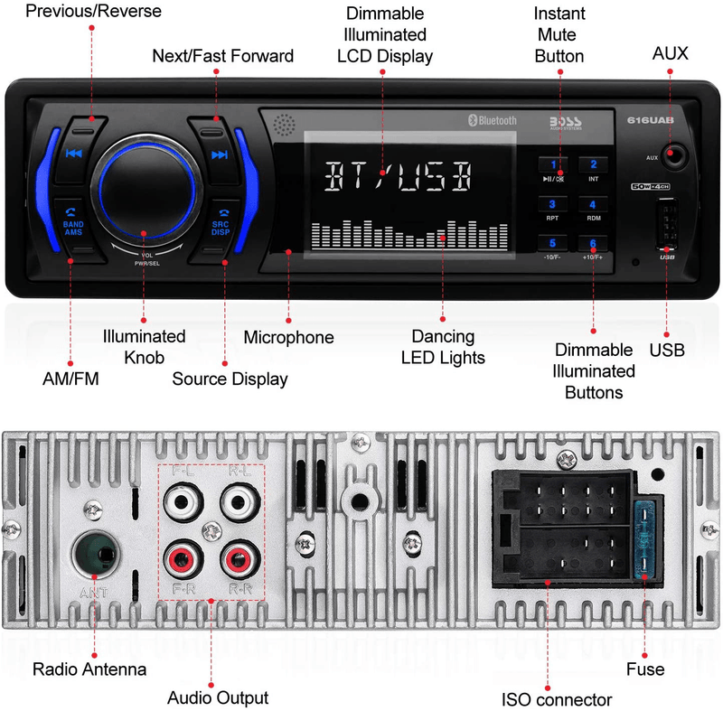 BOSS Audio Systems 616UAB Multimedia Car Stereo - Single Din LCD Bluetooth Audio and Hands-Free Calling, Built-in Microphone, MP3/USB, Aux-in, AM/FM Radio Receiver Electronics > Audio > Audio Players & Recorders > Radios BOSS Audio Systems   