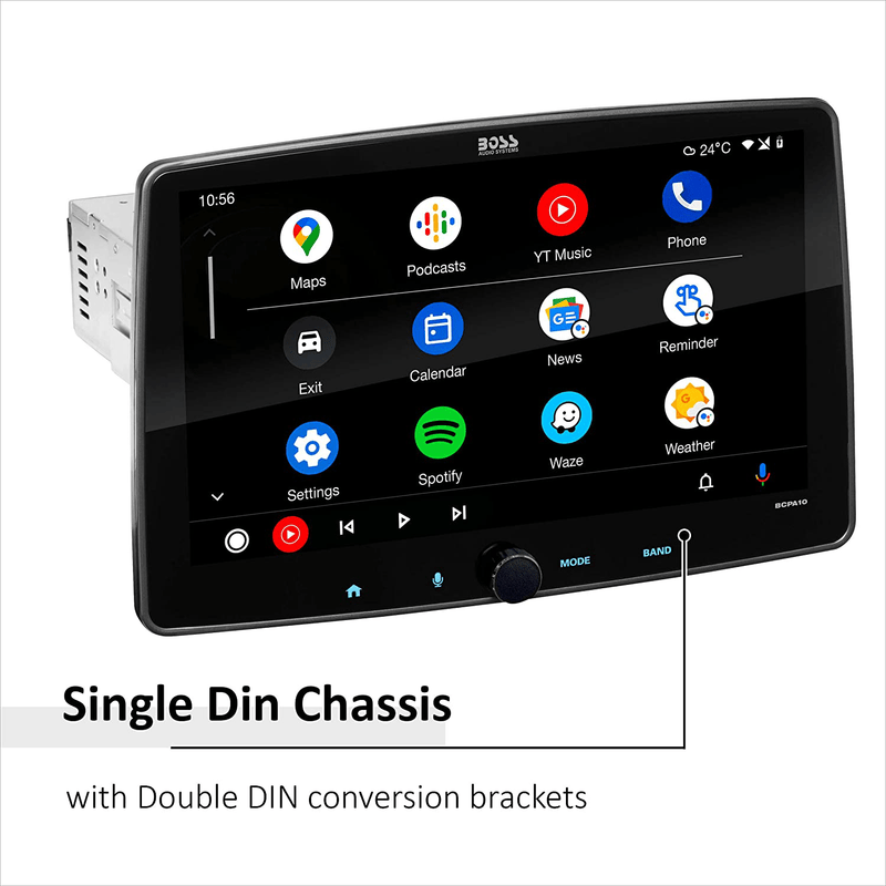 BOSS Audio Systems BCPA10RC Apple CarPlay Android Auto Car Multimedia Player - Single Din Chassis with 10.1 Inch Capacitive Touchscreen, Bluetooth, No DVD, RGB Illumination, Rear Camera Included Vehicles & Parts > Vehicle Parts & Accessories > Motor Vehicle Electronics BOSS Audio Systems   